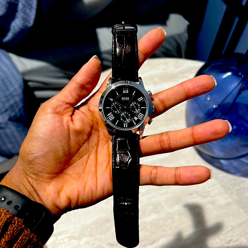 Black crocodile band Boss watch with stainless steel bezel